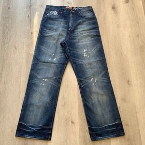 VTG Akademiks Mens 34 Baggy Distressed Y2K Hip‎ Hop Denim Jeans Streetwear